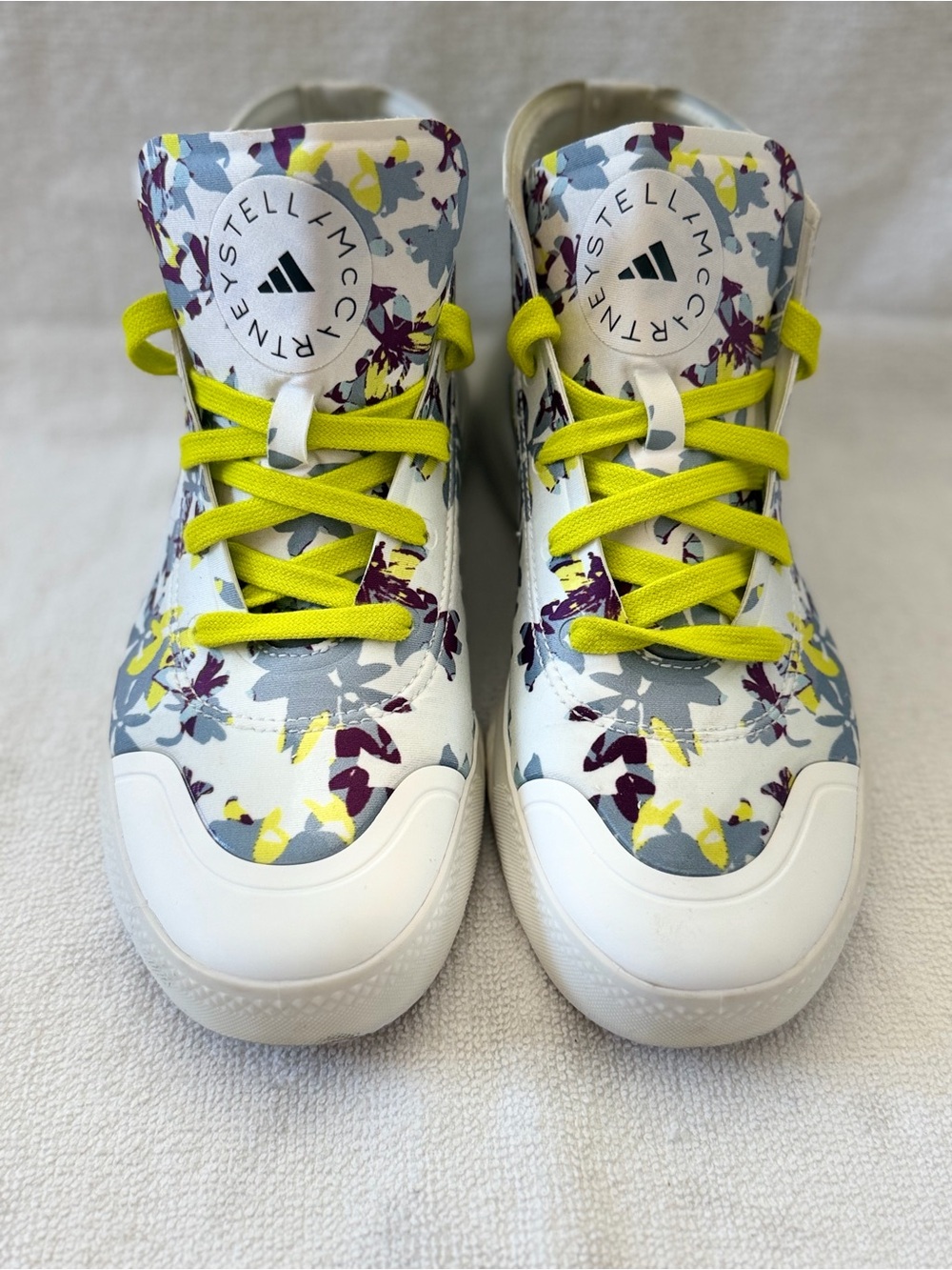 adidas by Stella McCartney Kids Floral High-Top Sneakers in White & Yellow